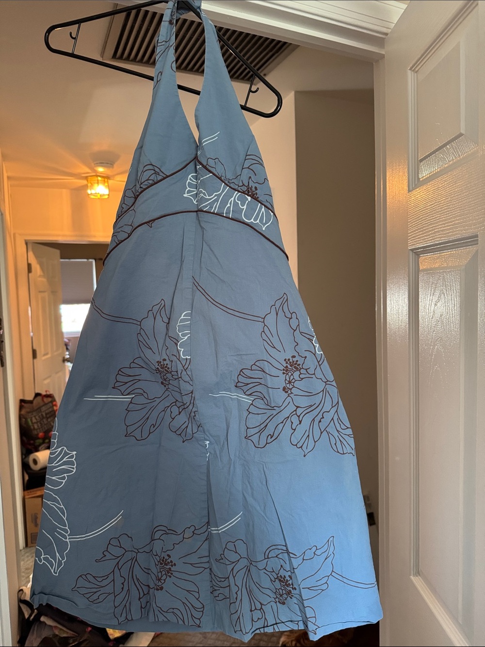 Mimi Maternity Blue Floral Backless Halter Dress